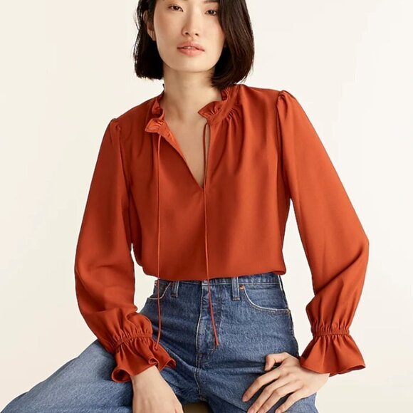J.Crew Gathered Ruffle Drapey Top in Deep Ember - Size Medium - Picture 2 of 4